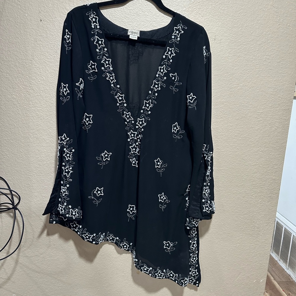 Black Embroidered Women's Top